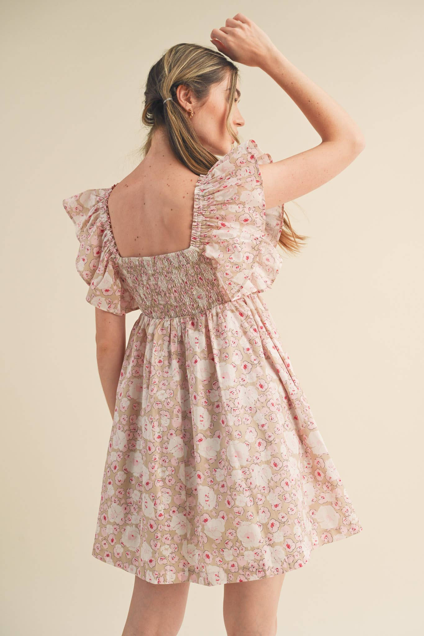 Floral Print Ruffles Flutter Sleeve Mini Dress