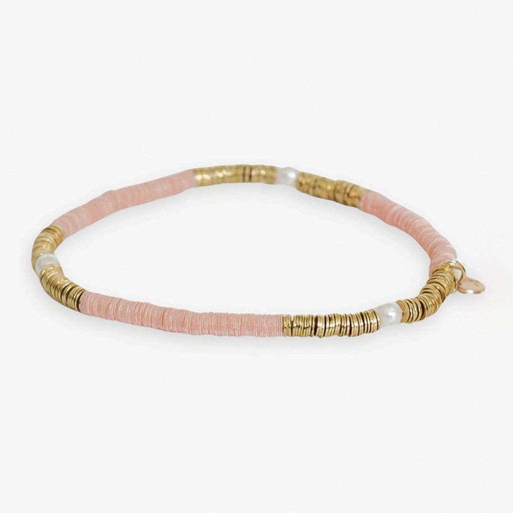 Rory Solid Color With Gold And Pearls Small Sequin Stretch Bracelet Blush Pink