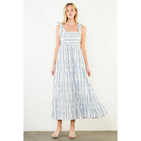 Tie Strap Square Neck Print Maxi Dress