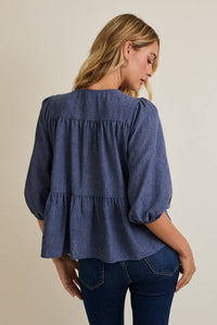 ROUND NECK FRONT TIE 3/4 SLEEVE TOP