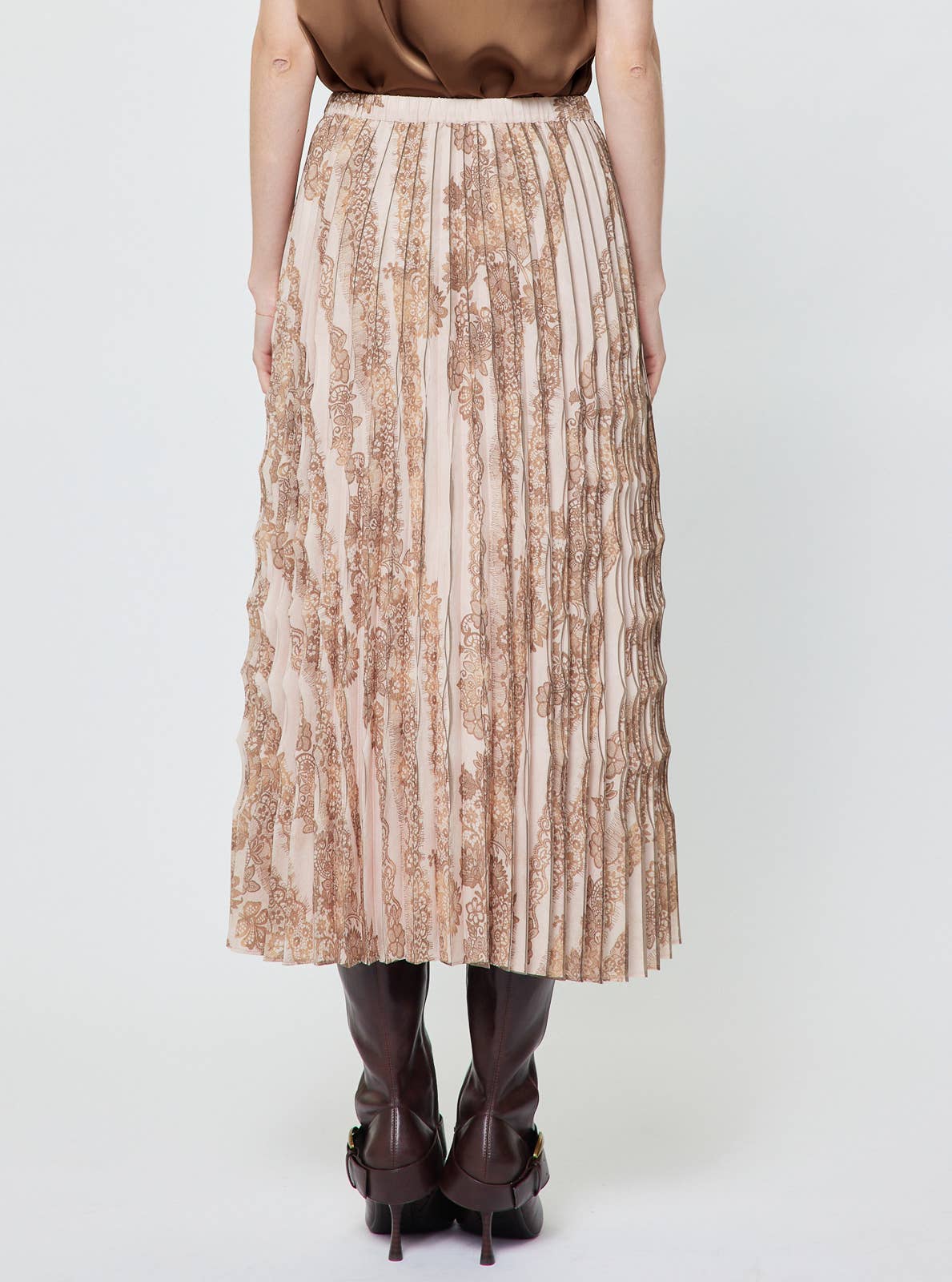 Floral Lace Pleated Midi Skirt