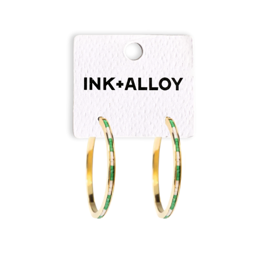 Lulu Hoop Earring Brass With Chanel Of Seed Bead Kelly Green