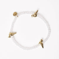 Janie Crystal Stretch Bracelet With Brass Bird Charms White