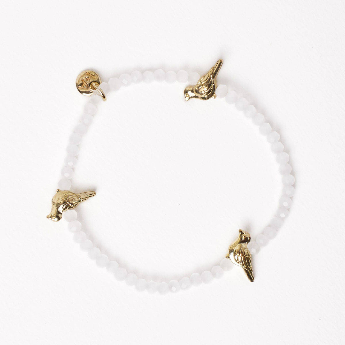 Janie Crystal Stretch Bracelet With Brass Bird Charms White