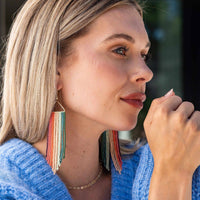 Emilie Vertical Stripe Beaded Fringe Earrings