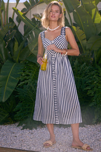 Striped Midi Dress with Embroidered Detail