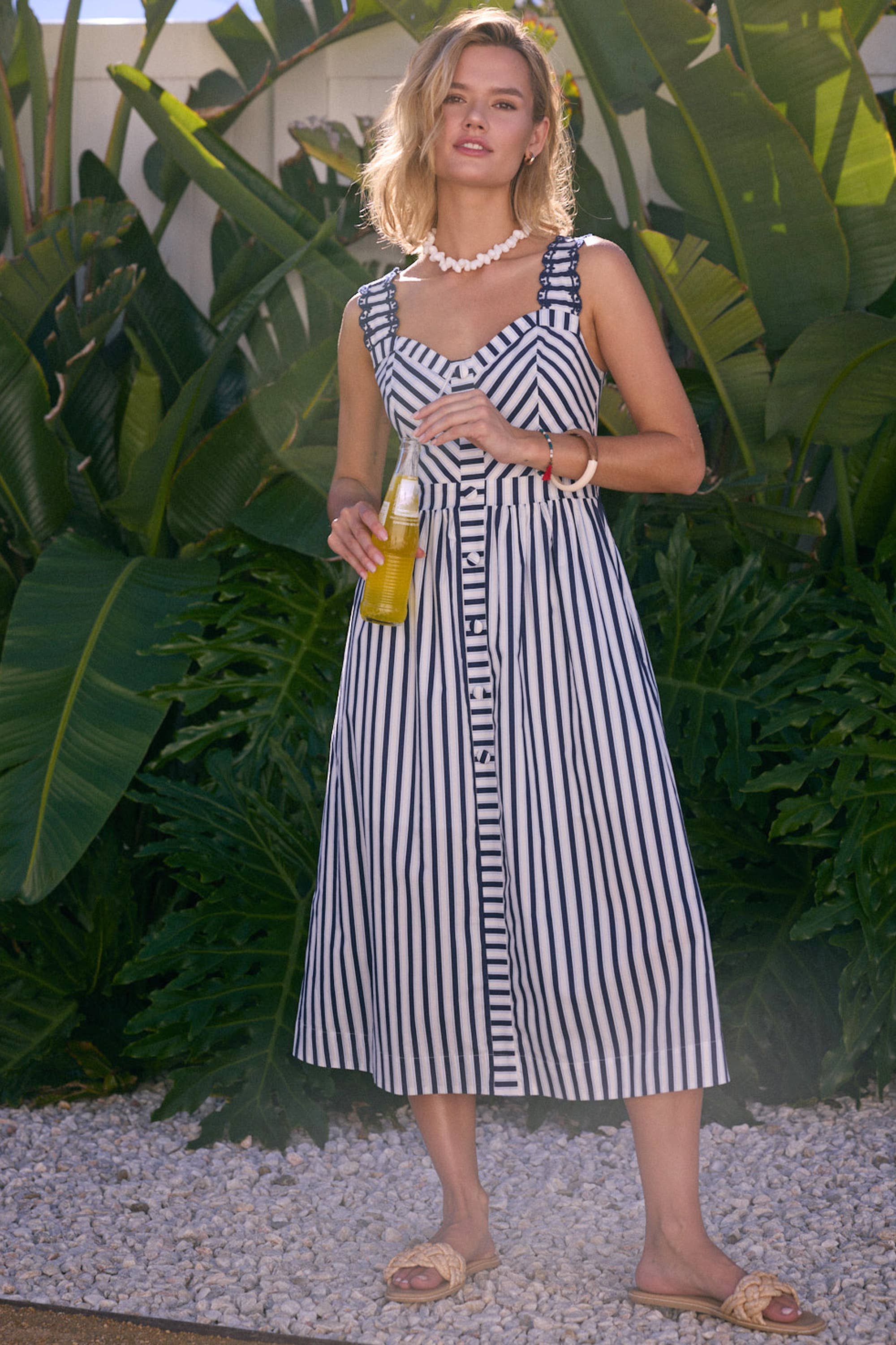 Striped Midi Dress with Embroidered Detail