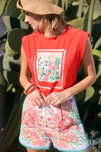 Flower Graphic Embroidered Tee