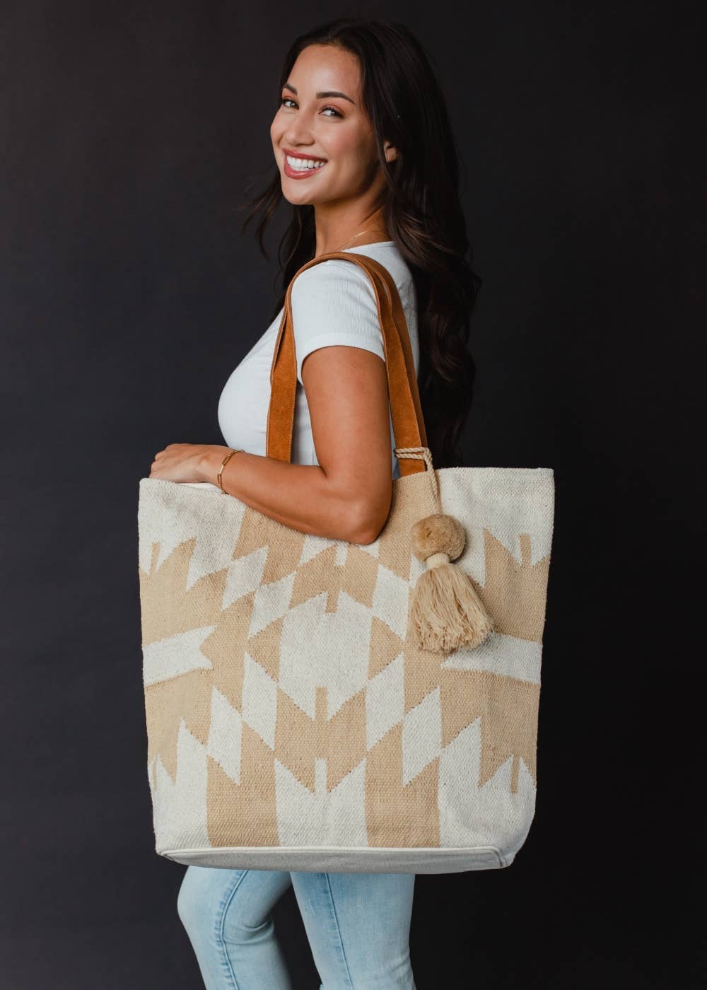 Cream & Tan Aztec Tote