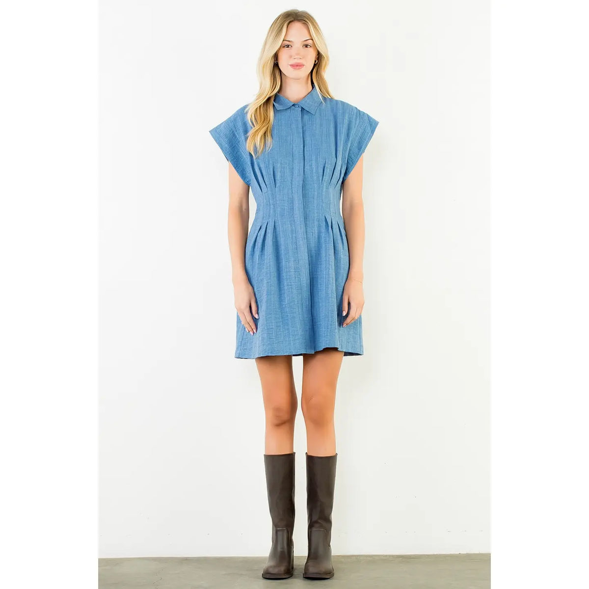 Textured Button Sleeveless Dress