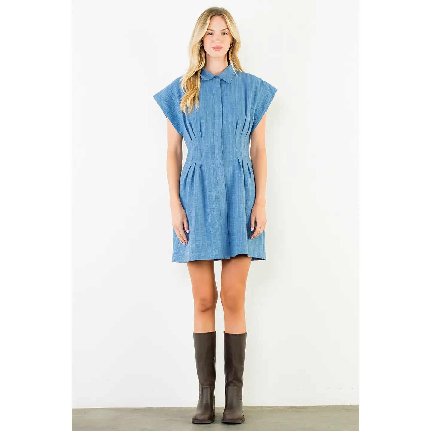 Textured Button Sleeveless Dress