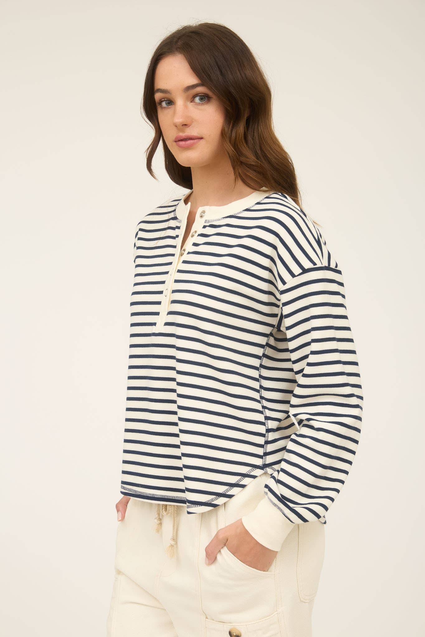 Stripe Snap Button Henley