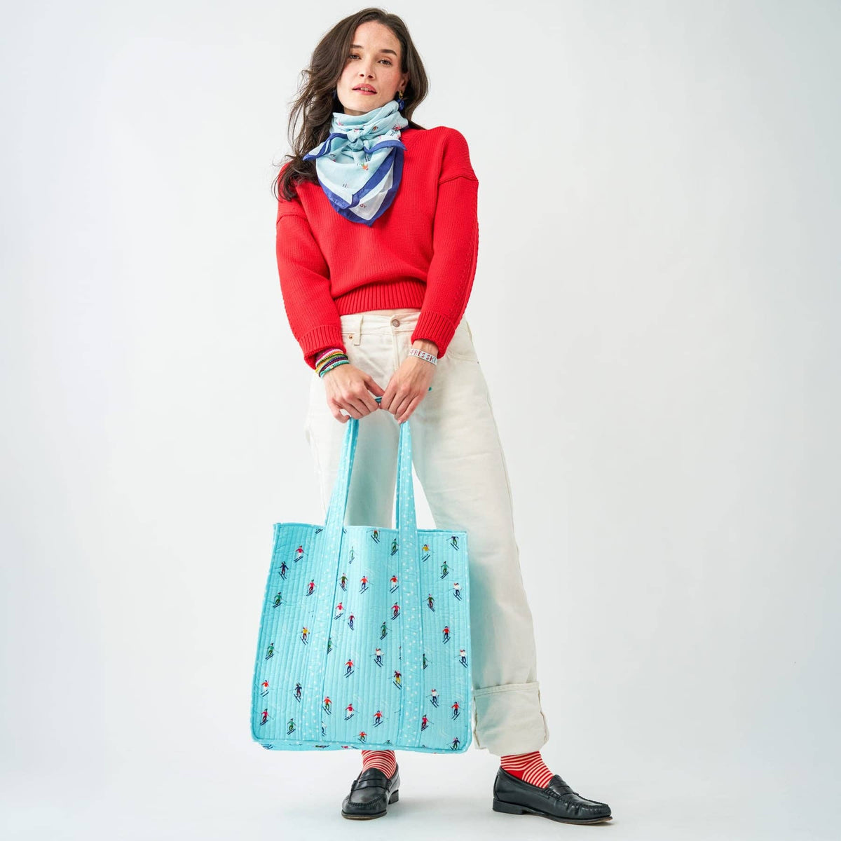 Evie Skier Reversible Quilted Tote Bag Light Blue