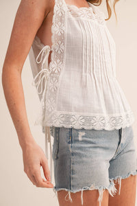 Lace Trim Side Tying Top