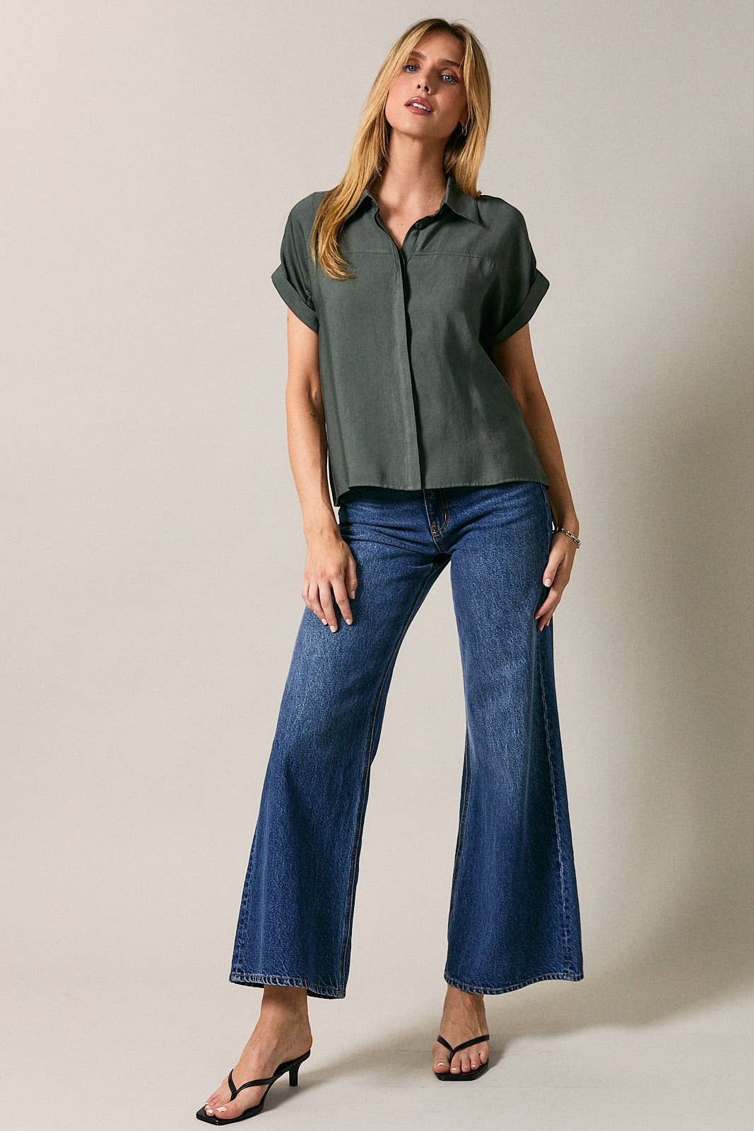 Collard Wide Shoulder Button Down Shirt