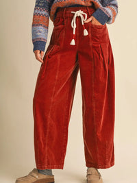 Washed Corduroy Pleated Barrel Pants
