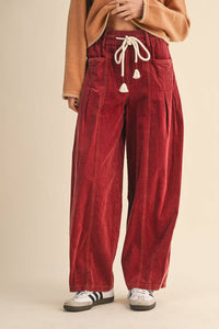Washed Corduroy Pleated Barrel Pants