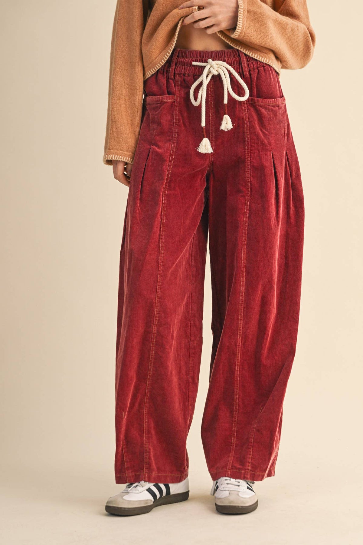 Washed Corduroy Pleated Barrel Pants