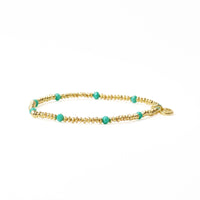 Ashley Small Brass + Crystal Stretch Bracelet Teal + Gold