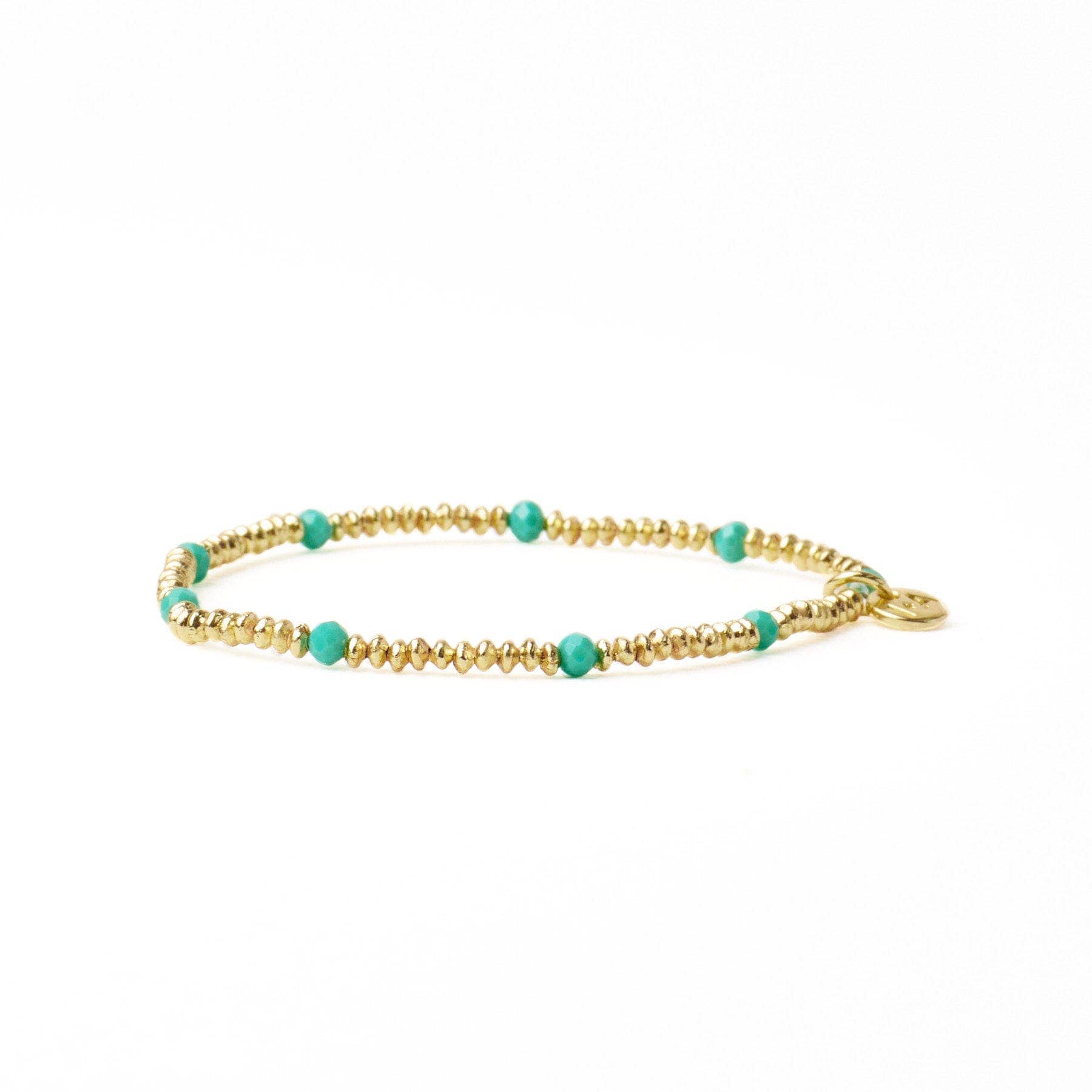 Ashley Small Brass + Crystal Stretch Bracelet Teal + Gold
