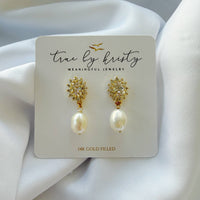 Riley Freshwater Pearl CZ Earrings Gold Filled