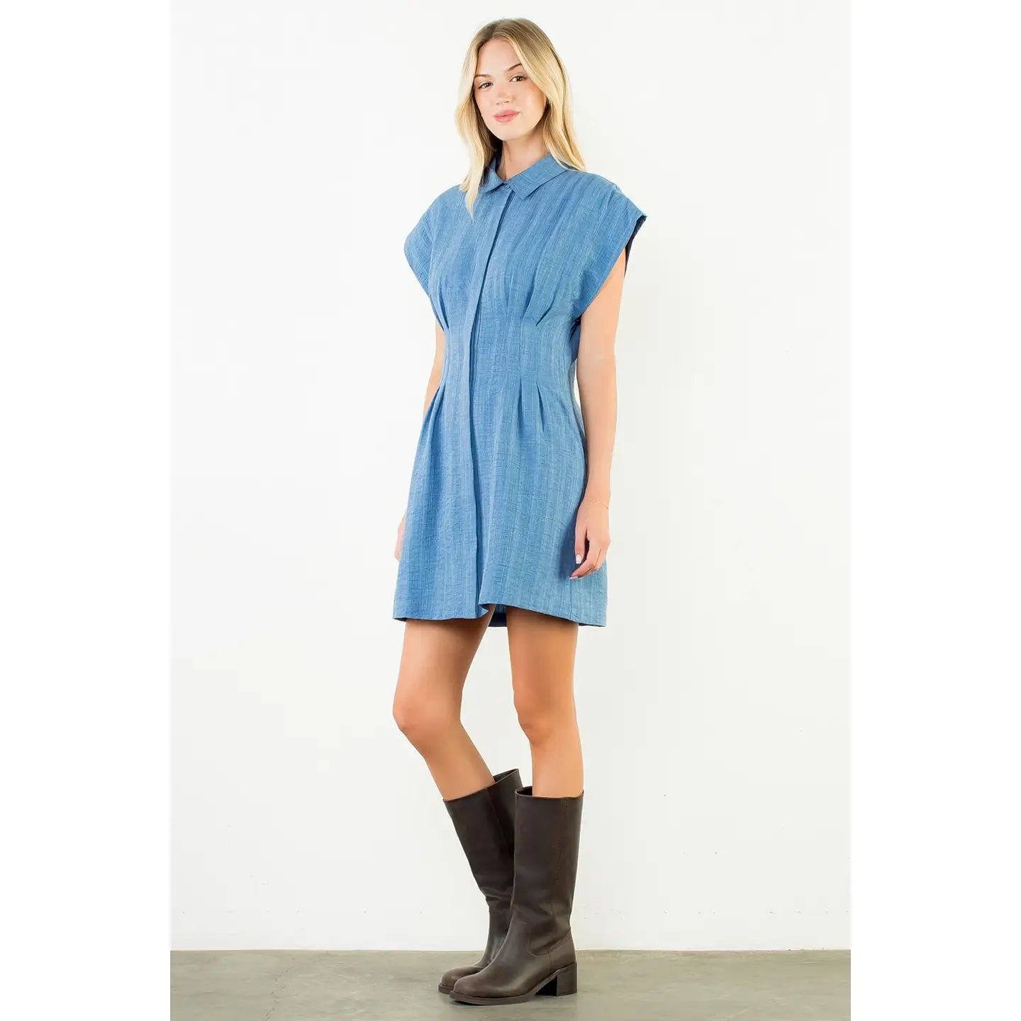 Textured Button Sleeveless Dress