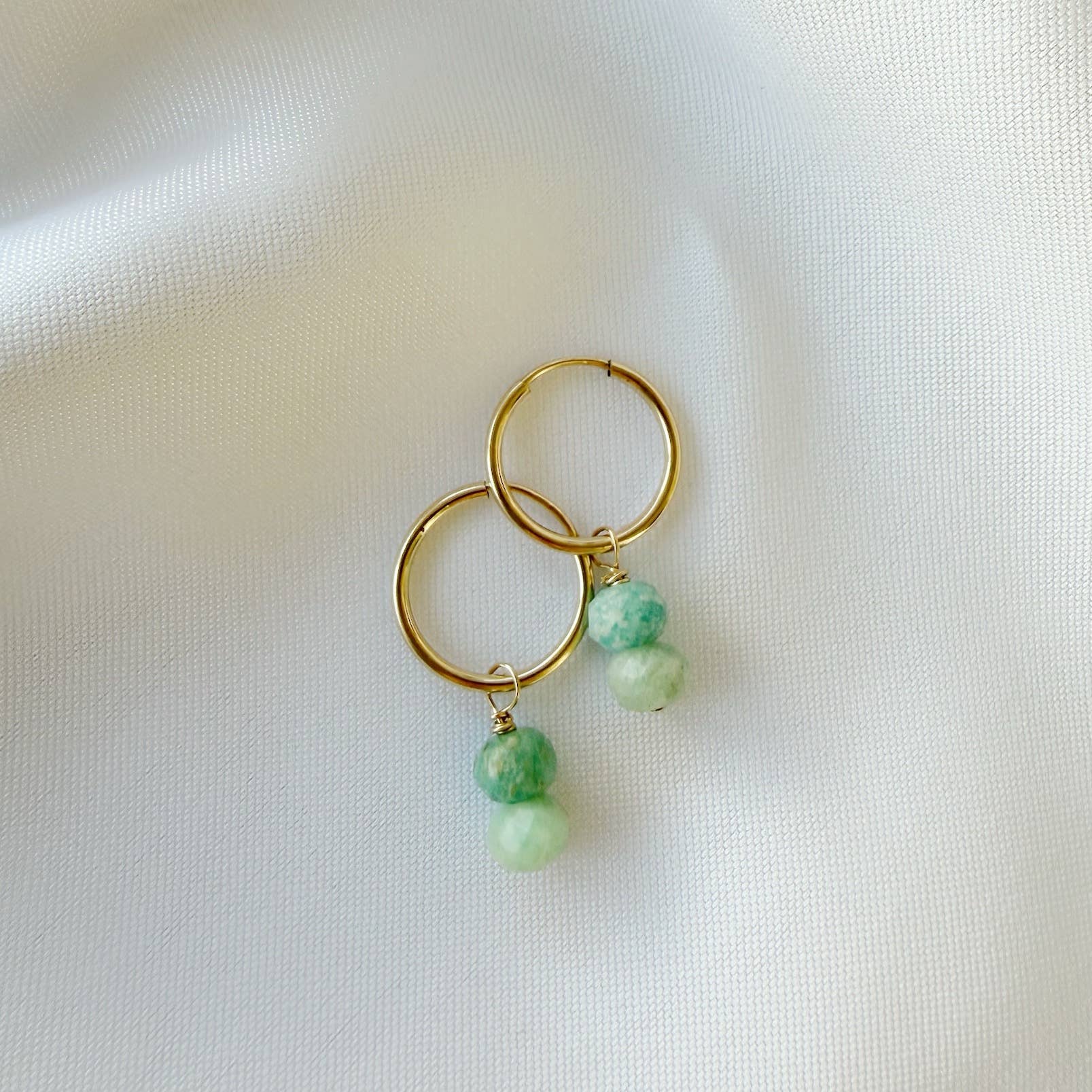 Palm Amazonite Charm Hoops Earrings Gold Filled 2-In-1