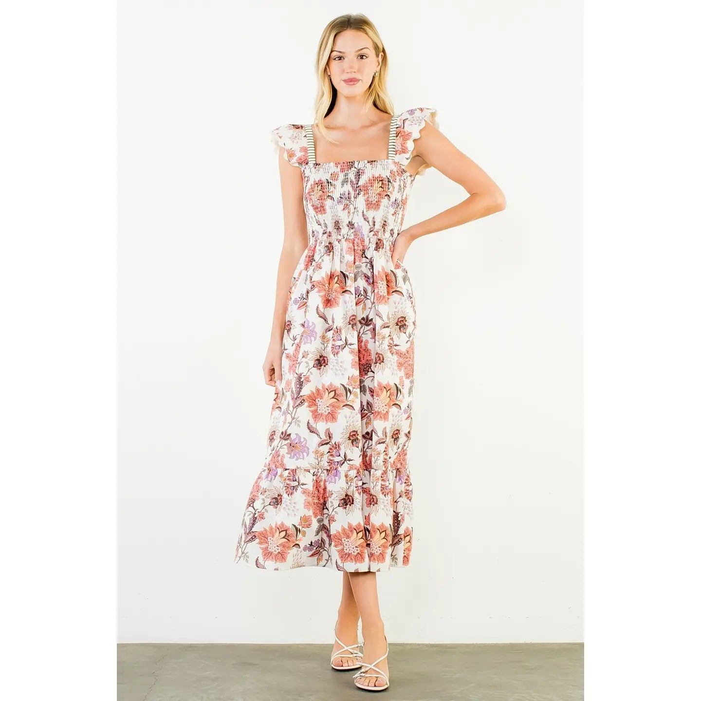 Ruffled Sleeve Floral Dress
