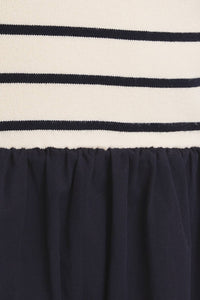 ROUND SCOOPED NECK SLEEVELESS KNIT + WOVEN MIX DRESS