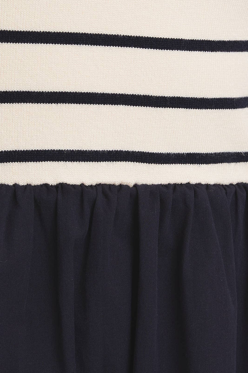 ROUND SCOOPED NECK SLEEVELESS KNIT + WOVEN MIX DRESS