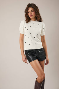 Polka Dot Embroidered Sweater