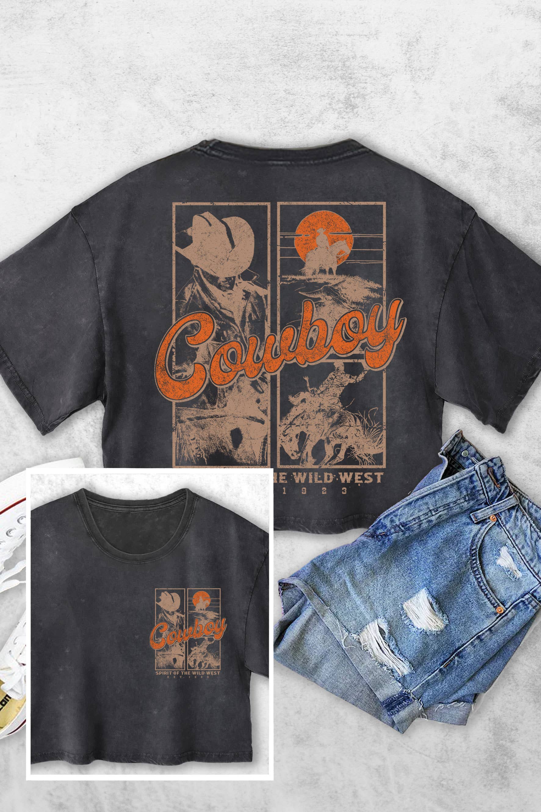 Cowboy Wild West Vintage Crop Long Top