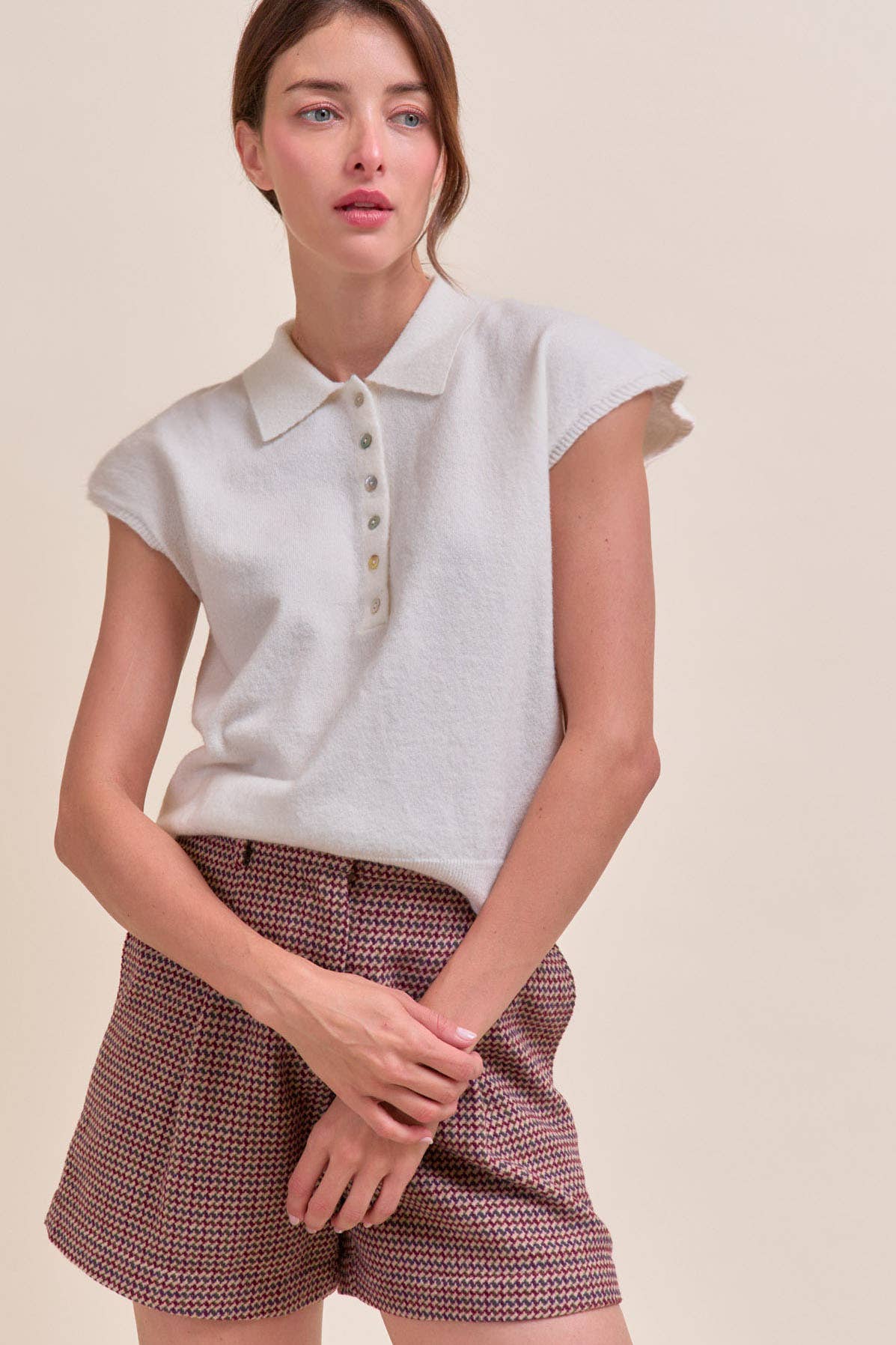 Cap Sleve Collared Sweater Vest
