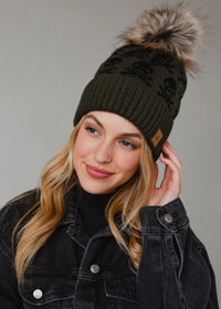 Olive Skull Hat and Mitten Set