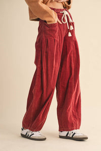 Washed Corduroy Pleated Barrel Pants