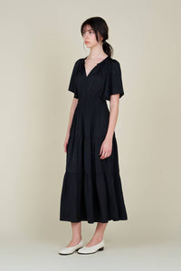 PLEATED SATIN MAXI DRESS