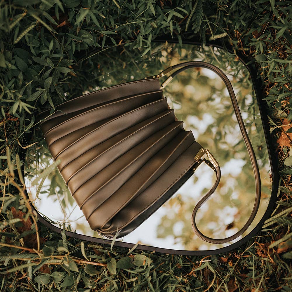 Carrie Olive Pleated Vegan Leather Shoulder Bag