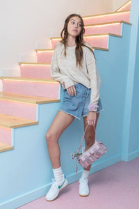 EXPOSED SEAM DROP SHOULDER PULLOVER SWEATER