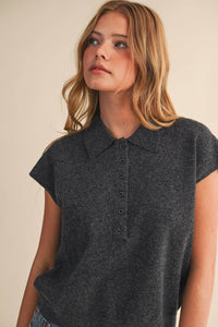 Cap Sleve Collared Sweater Vest