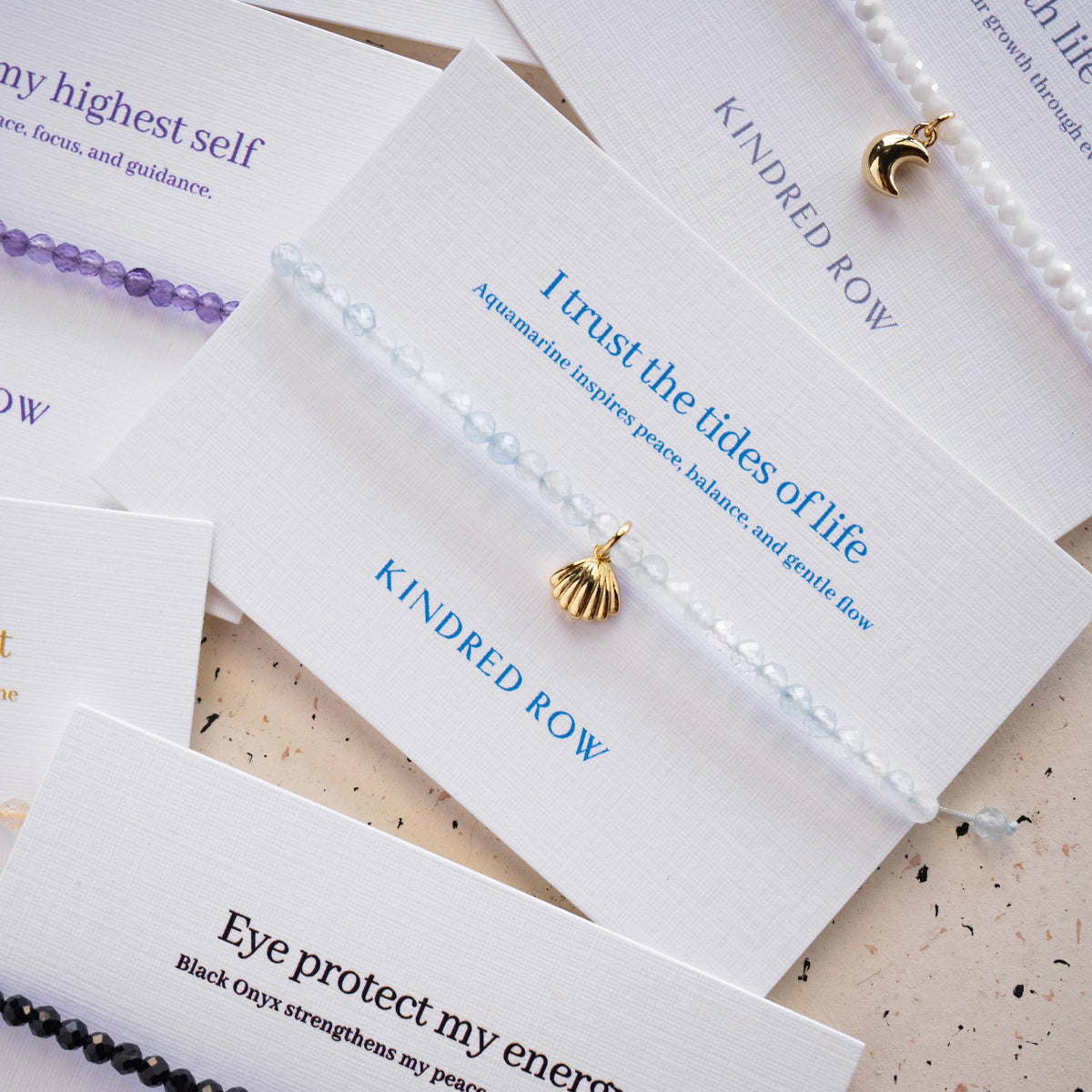 Aquamarine Shell Affirmation Charm Bracelet