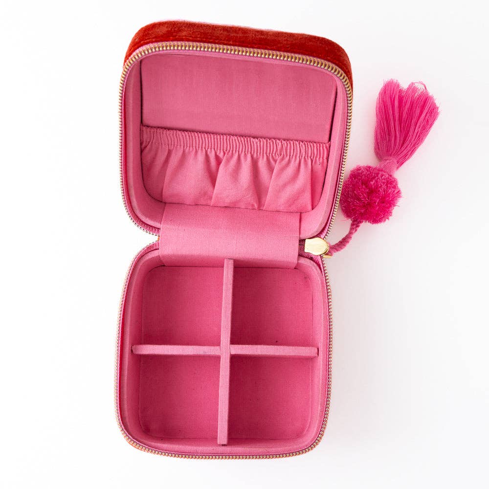 Ariel Heart Velvet Jewelry Box Pink