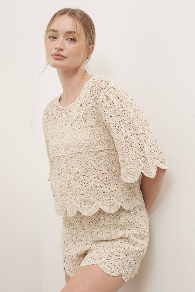 CROCHET LACE TOP WITH SCALLOP HEM