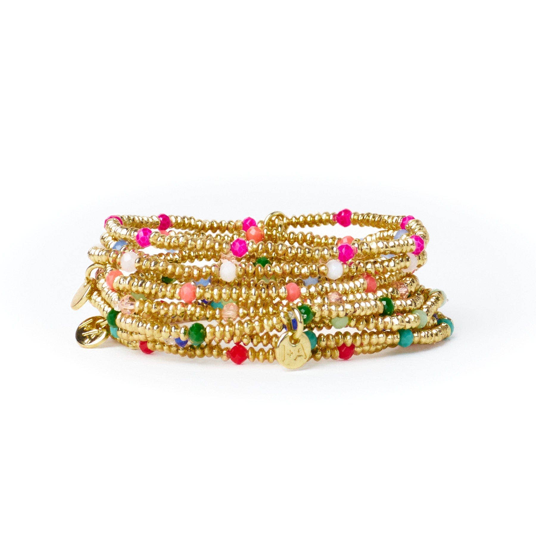 Ashley Small Brass + Crystal Stretch Bracelet Blush + Gold