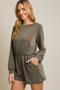 ROUND NECK LONG SLEEVE BACK TIE ROMPER