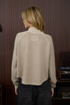 MOCK NECK HALF SNAP BUTTON LONG SLEEVE KNIT TOP