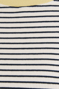 ROUND NECK PUFF HALF SLEEVE STRIPE RIBBED TOP