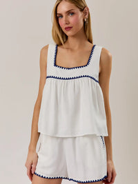 Square Neck Sleeveless Stitch Detail Top