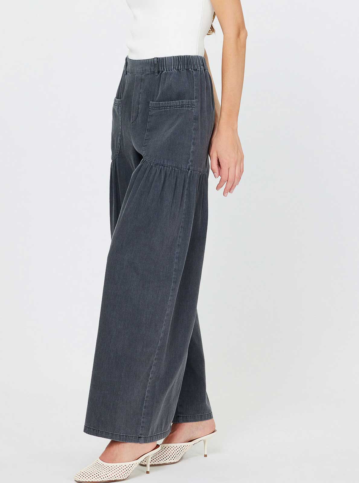 Wide Tiered Washed Black Pants