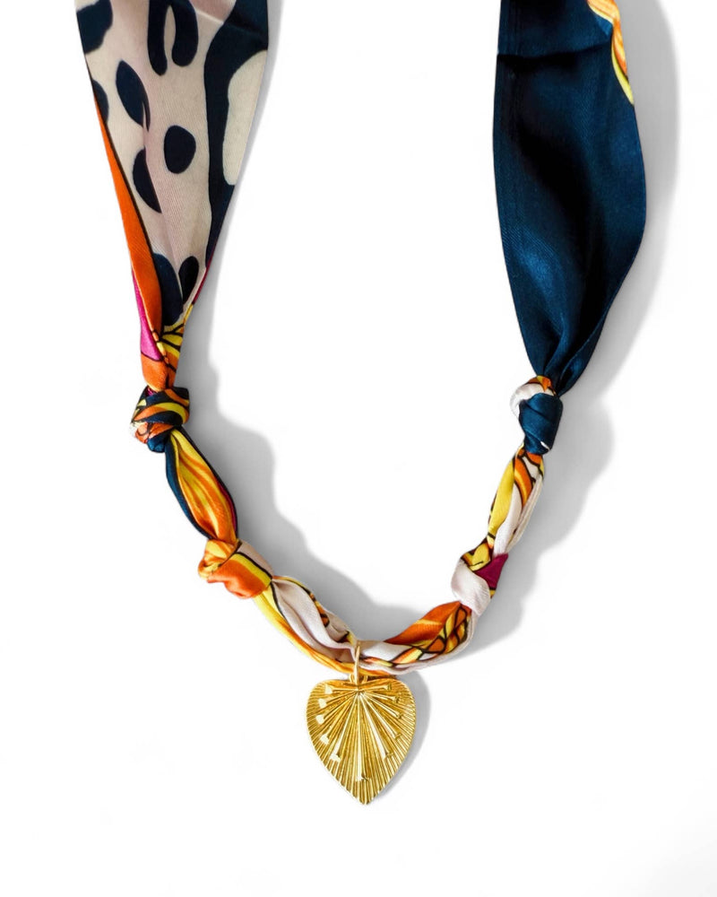 Rome Knotted Scarf Heart Charm Necklace Gold Filled