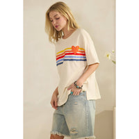 Retro Rainbow Stripe Distressed Tee
